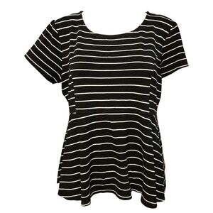 Torrid Peplum Ponte Striped Top Sz 1 Black White Crew Neck Short Slv Casual Chic